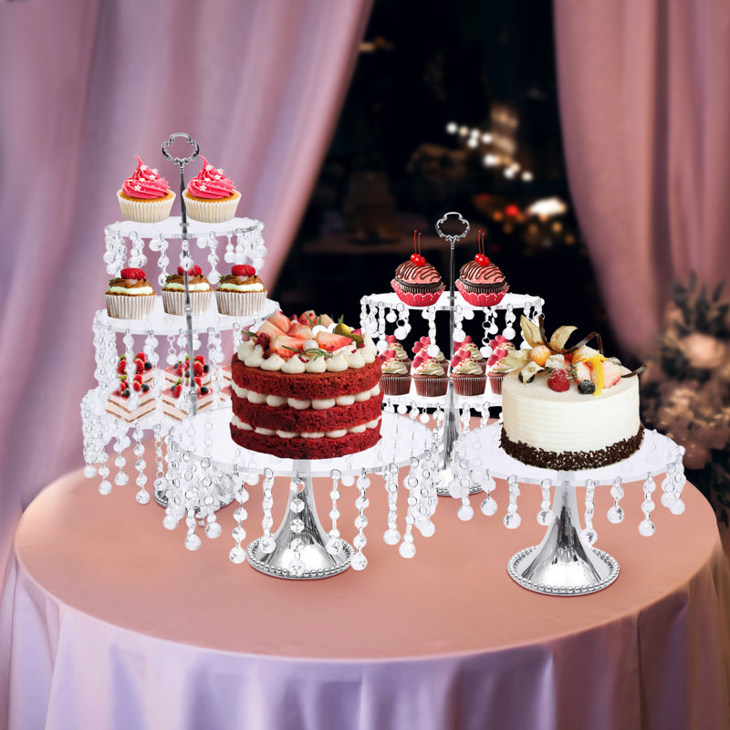 Rosdorf Park Dmaris 4 Piece Crystal Metal Cake with Beads Cake Stand Set Reviews Wayfair